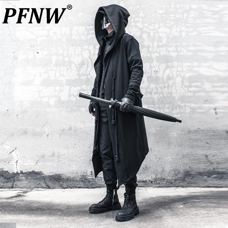 

PFNW Men's Tide Spring Autumn Darkwear Warrior Large Size Windbreaker Gothic Style Long Coat Punk Cloak Hooded Wizard 12Z2338