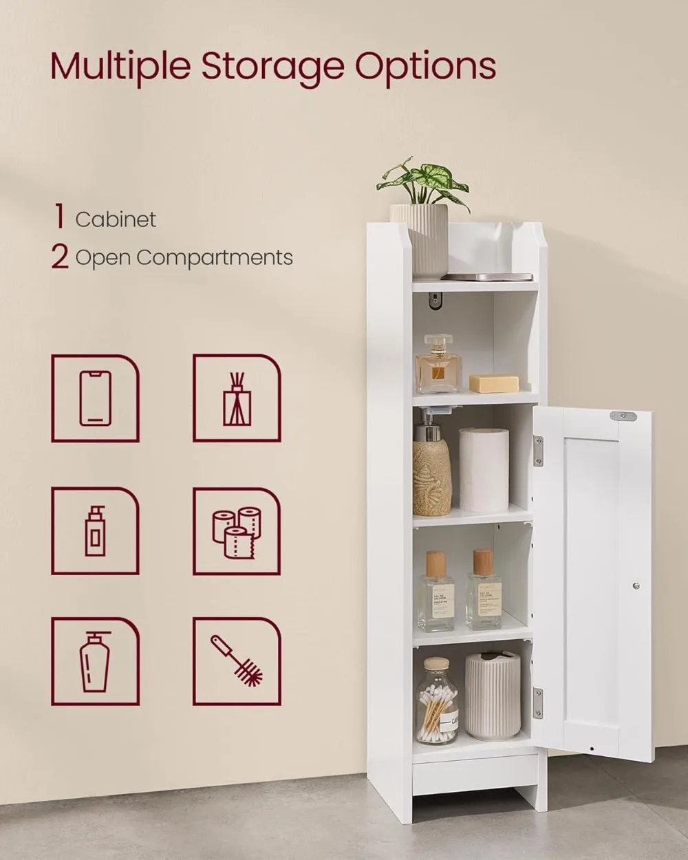 Compact Corner Floor Cabinet with Door, Adjustable Shelves for Bathroom & Living Room, White Storage Organizer