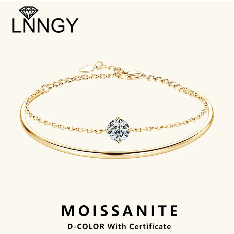 

Lnngy 6.5mm Moissanite Bracelet For Women 925 Sterling Silver Double Chain Adjustable Cuff Bracelets Pulsera Wristband Jewelry