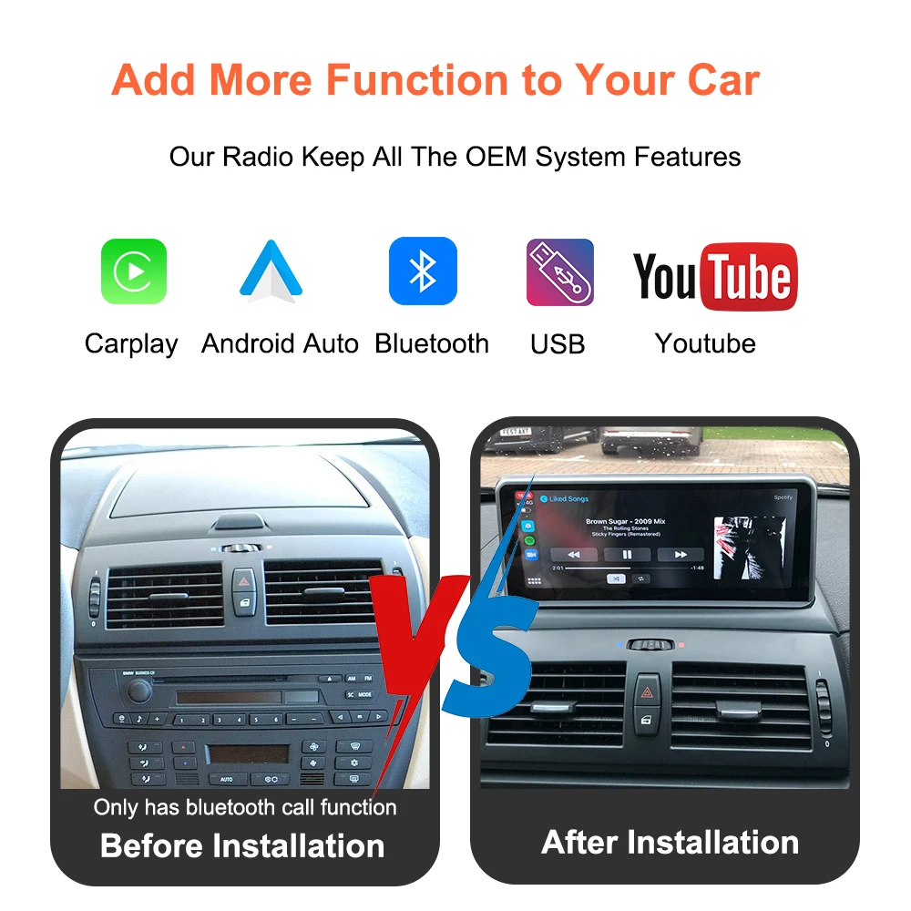 Radio para coche Bonroad sin cable CarPlay Android Auto, para BMW X3 E83, con Bluetooth, navegación GPS, pantalla táctil multimedia