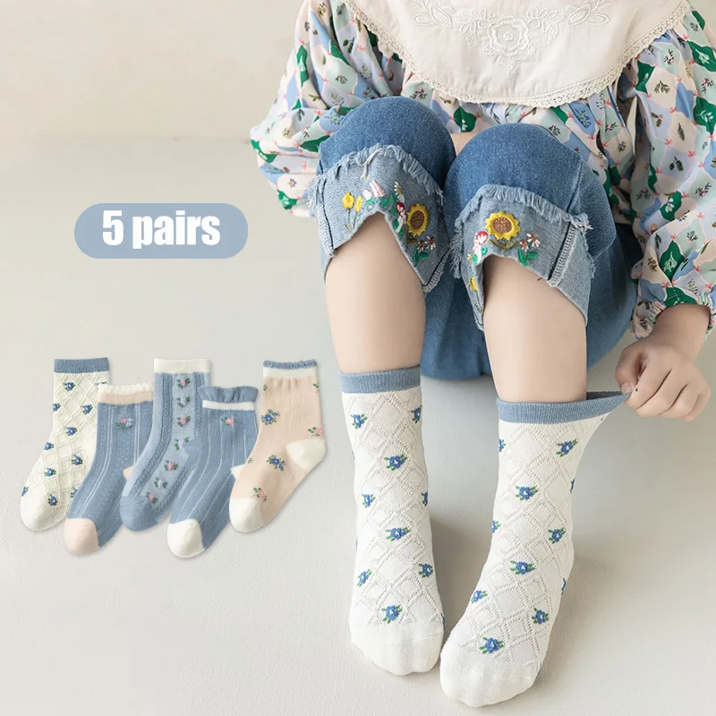 

5Pcs/set Boys Girls Summer Short Socks Baby Fashion Floral Cotton Soft Breathable Sports Socks Children Casual Mesh Socks 3-12Y