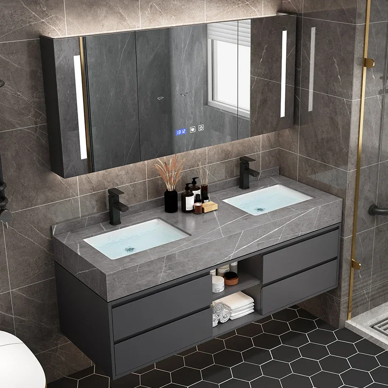 Q8 Solid Wood Boards Modern Smart Home Improvement Furniture Bathroom Fixture Bathroom Cabinets Bathroom Vanities Cabinet With S