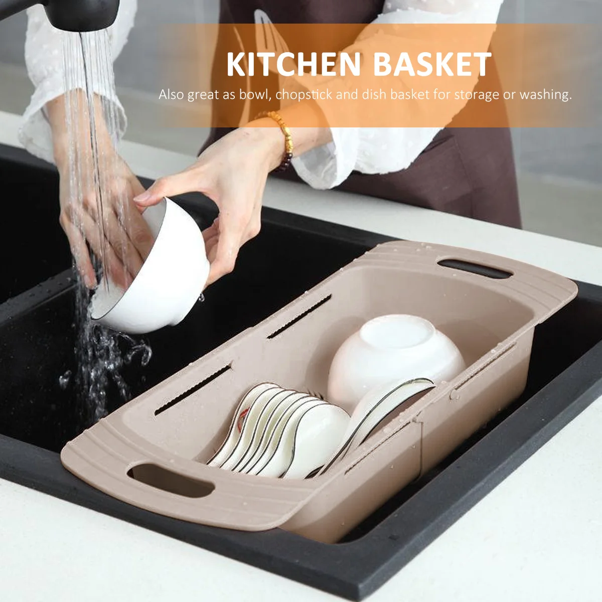 

Creative Telescopic Kitchen Storage Basket Drainage Rack For Bowls Chopsticks Dishes Sink Organizer Container Household Utensil