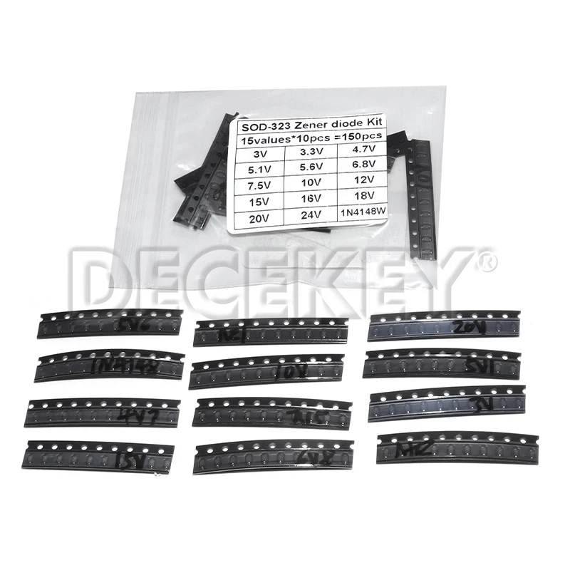 150 Pieces 15 Values*10 Pcs 3V 3.3V 4.7V 5.1V 5.6V 7.5V 15 Values Zener Diode Kit SOD-123 1206 SOD-323 0.5W Zener Diode SMD Pack