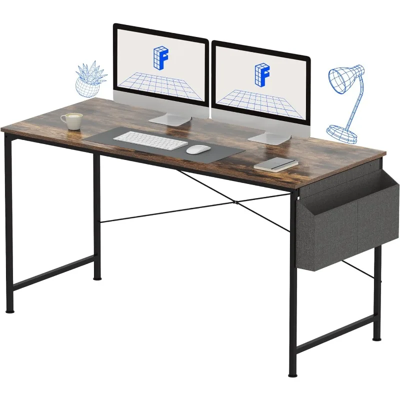 

55-дюймовый компьютерный стол для дома с сумкой для хранения, современный письменный стол для учебы