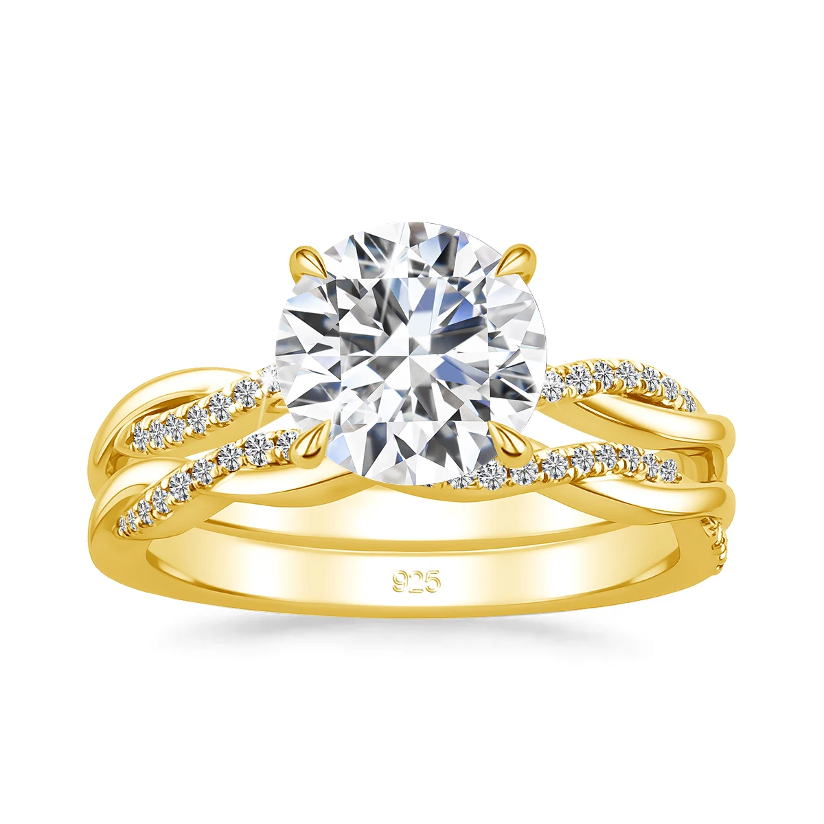Zertifizierter runder Moissanit-Ehering für Damen aus massivem 925er Sterlingsilber, brillanter Verlobungsring, Brautschmuck-Set – Detail 10