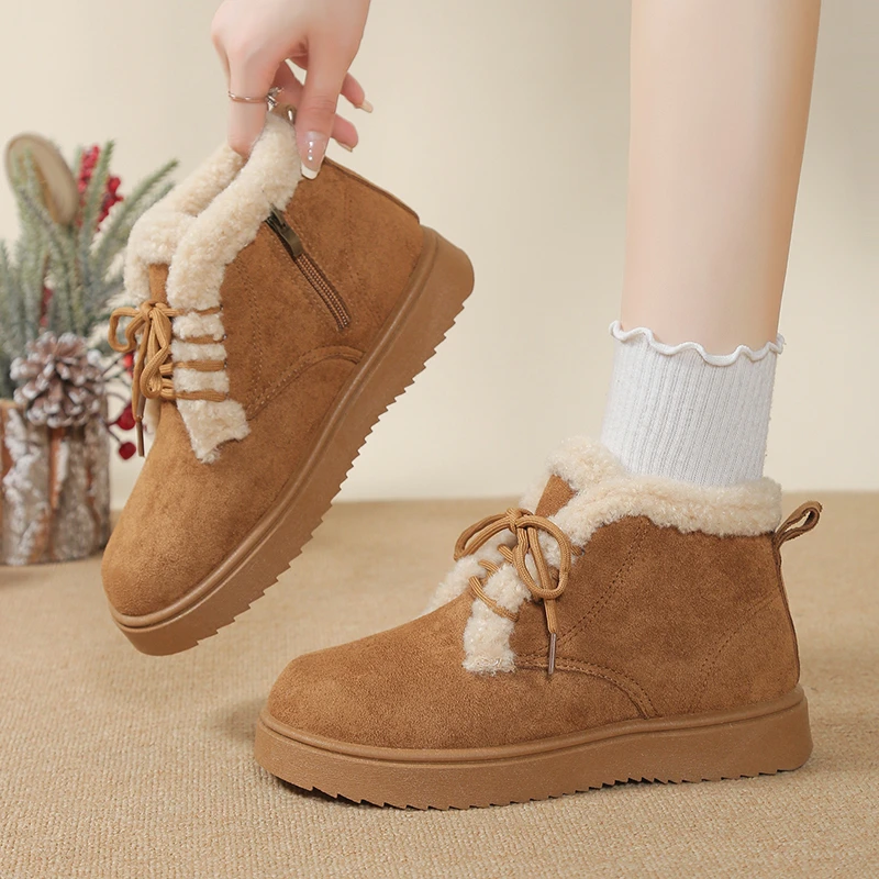 

Winter Women's Boots Plush Warm Snow Boots Outdoor Non Slip Platform Boots Winter Lace Up Ankle Boot Winter Warm Cotton Footwear