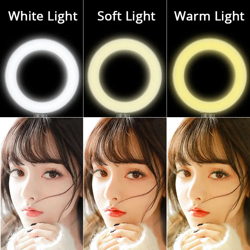 Anillo de luz LED para Selfie, lámpara regulable para fotografía, vídeo, soporte para teléfono, luz de relleno, transmisión