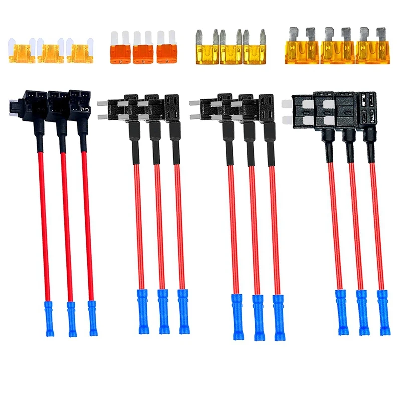 

12Pcs 12V Car Add-A-Circuit Fuse Tap Adapter Kits ATO/ATC Mini Low Dual-Slot Blade Fuse Holders