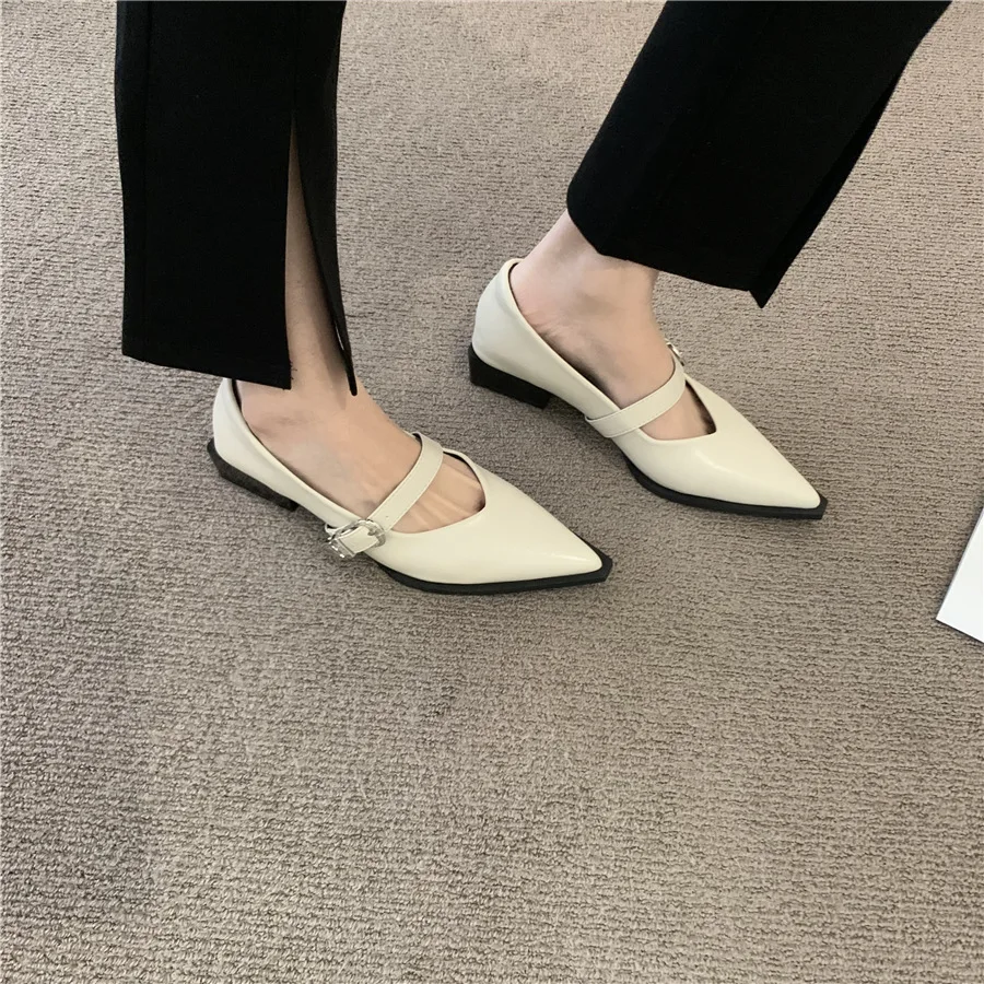 BCEBYL 2024 New Retro Fashion Women\'s High Heels Pointed Toe Mary Jane Pumps Shallow Mouth Simple Thick Heel Women\'s Shoes