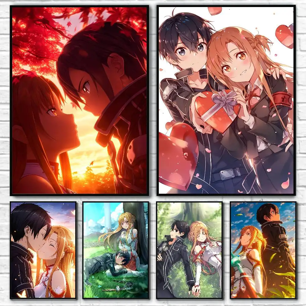 Anime CP K-Kirito And A-Asuna Posters HD Print Vintage Wall Art Decor for Home Study Room
