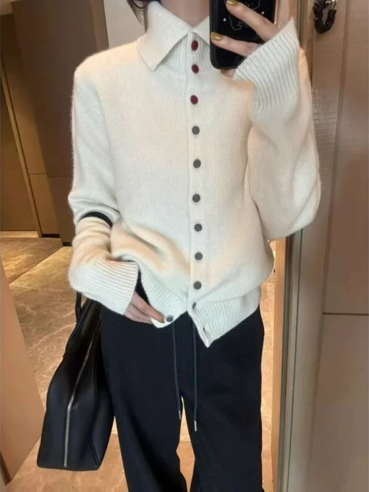 가을과 겨울 패션 신상 여성 우아한 니트 가디건 따뜻하고 두꺼운 캐시미어 캐주얼 싱글 브레스티드 한국 스웨터