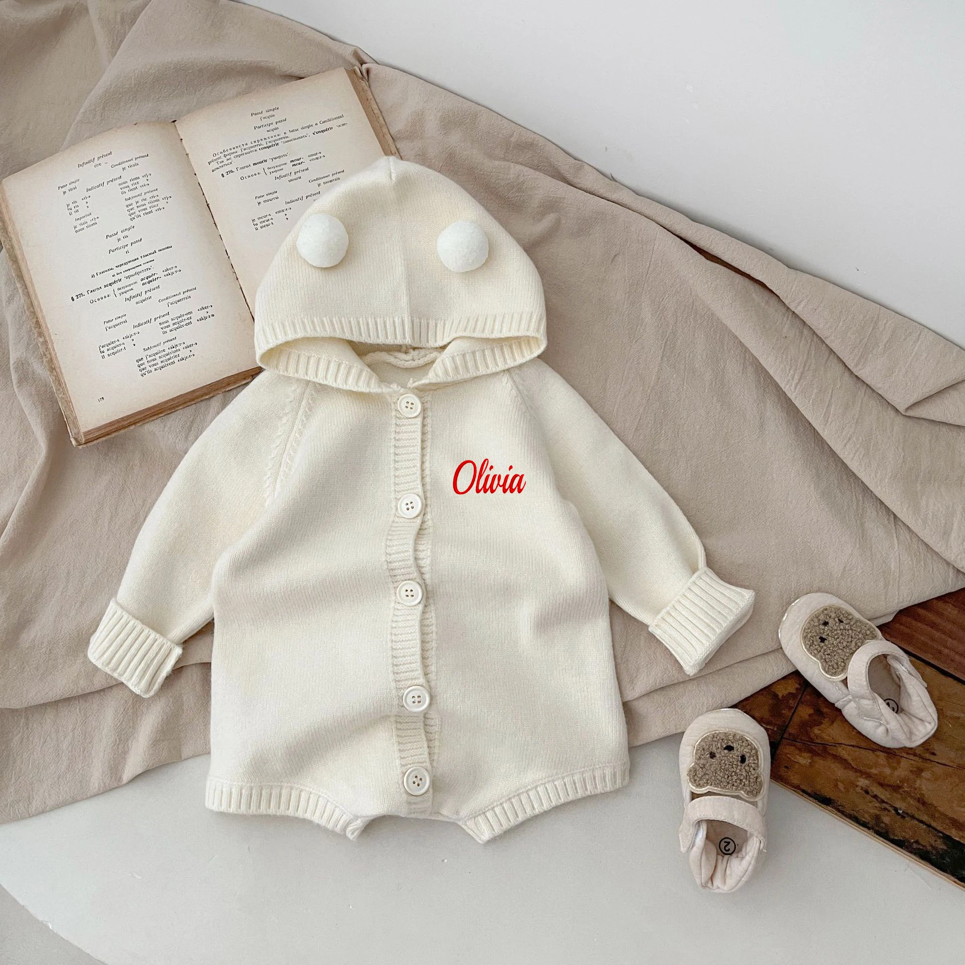 Embroidered Baby Clothes Autumn And Winter Ins Children's Baby Knitted Yarn Jumpsuit autumn newborn Hoodie Cute