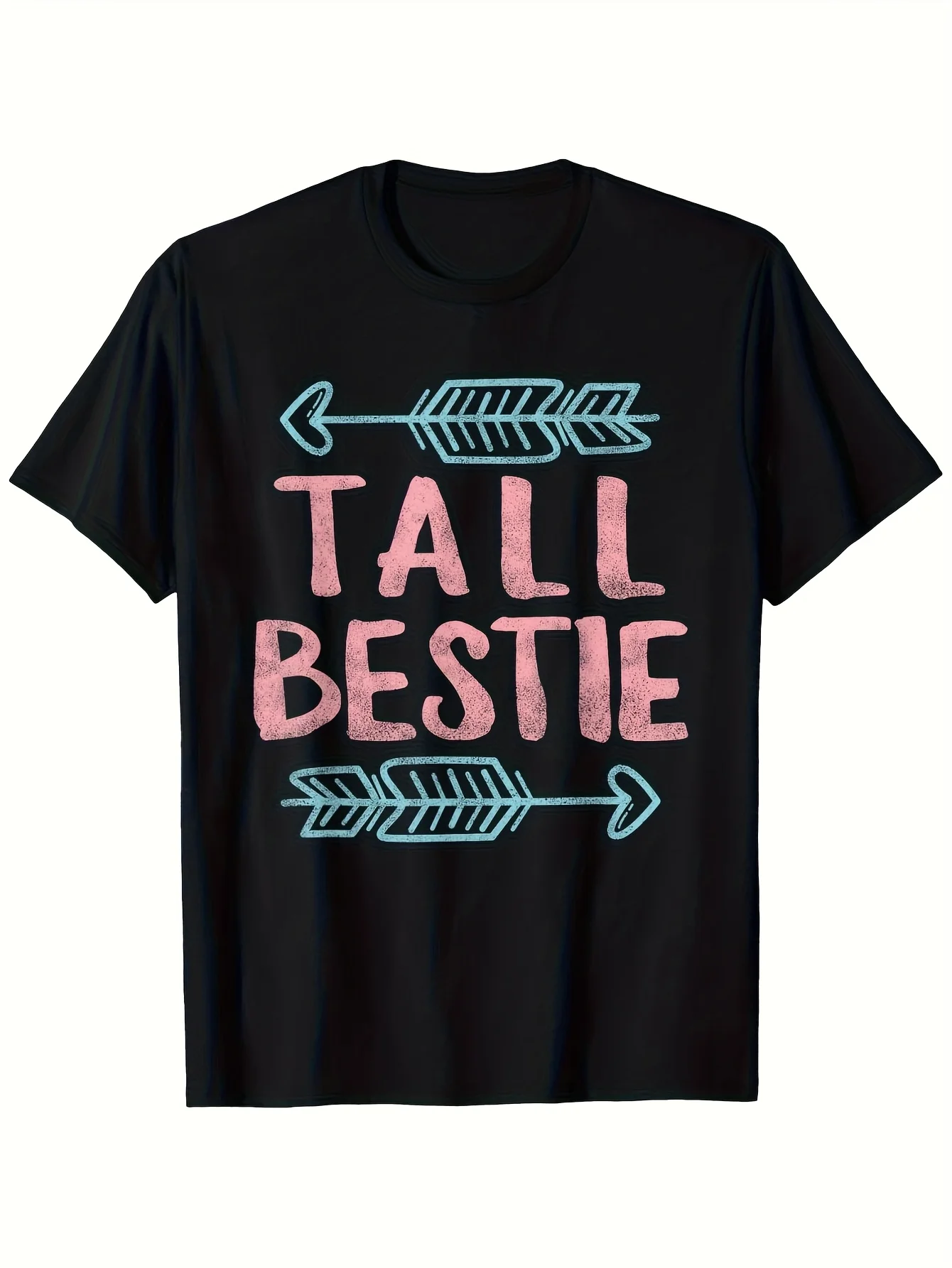 2026 Best Friends Forever Couple T-Shirt - Tall Best Friend Letter And Arrow Design - 100% Heavyweight Loose Crew Neck Shirt, Pe