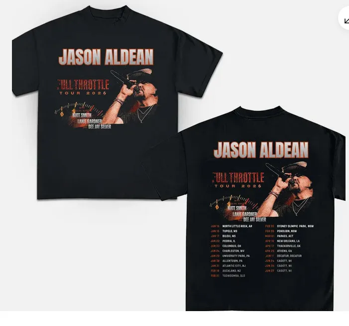 Футболка с двумя изображениями с обложек двух альбомов Jason Aldean Full Throttle Tour 2026 North America tour 2