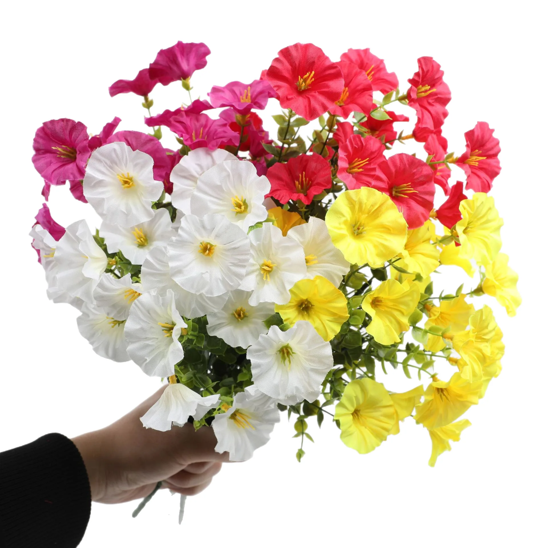 

7-Fork Simulation Green Plants Eucalyptus Trumpet Flowers Glory Bouquets Outdoor Flower Arrangement Flower Decoration Wholesale