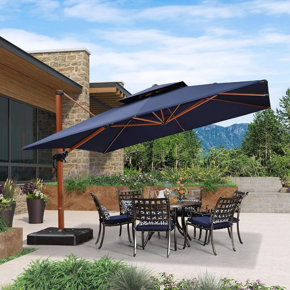 12-foot Patio Umbrella Outdoor Plaza Large Windproof Offset Umbrella Heavy Duty Sun Umbrella Garden Deck Pool Patio