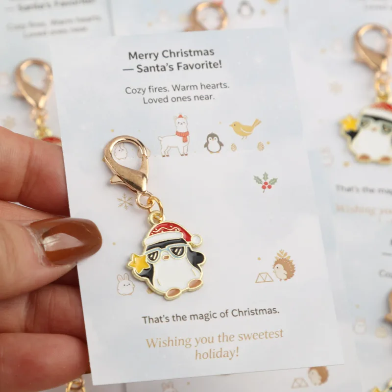 10/15pcs 2dA fun Christmas-themed penguin keychain set Includes a Christmas card as a bonus Fun Christmas party decorations and