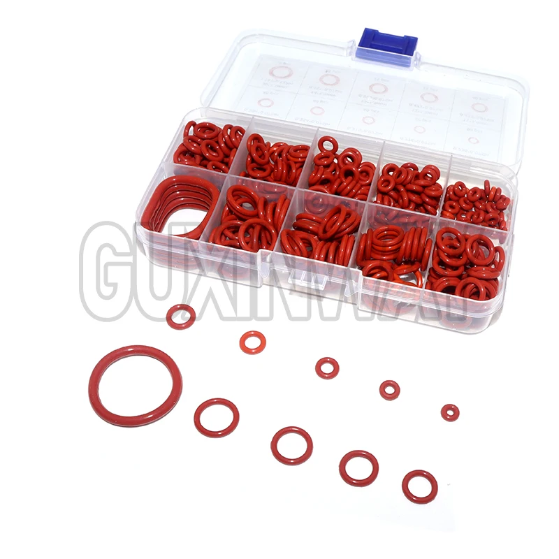 351pcs Silicone O-Ring Set 10 Sizes Oil and Heat Resistant Suitable for Cars and Pipelines