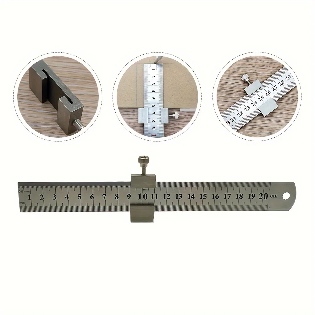 Carbon Steel Ruler Limit Block Measuring Rulers Positioner Carpentry Scriber Hand ToolAdjustable Measuring Marking Gauge