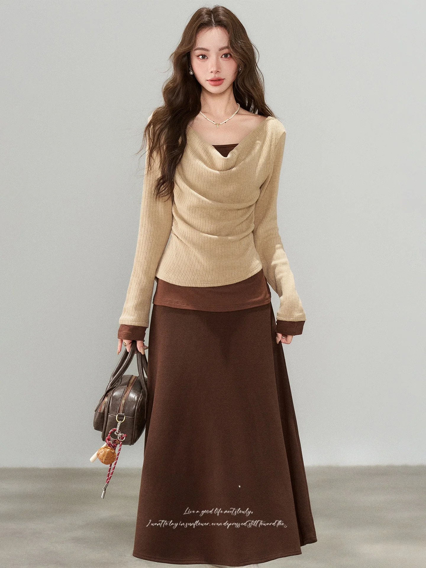 

Женский осенне-зимний вязаный комплект: свитер с высоким воротом и юбка с высокой талией, модный повседневный теплый комплект с длинными рукавами