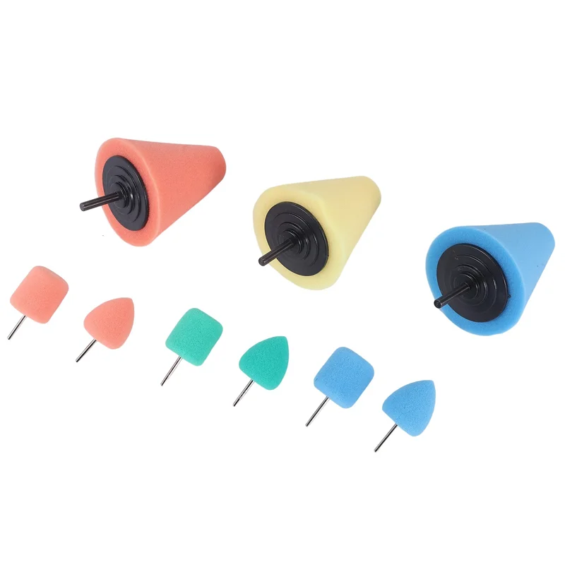 AF90-9PCS Cono per lucidatura e lucidatura in spugna con gambo da 1/4 di pollice per la cura del mozzo ruota dell'auto automobilistica, sfera per lucidatura per lucidatura in metallo