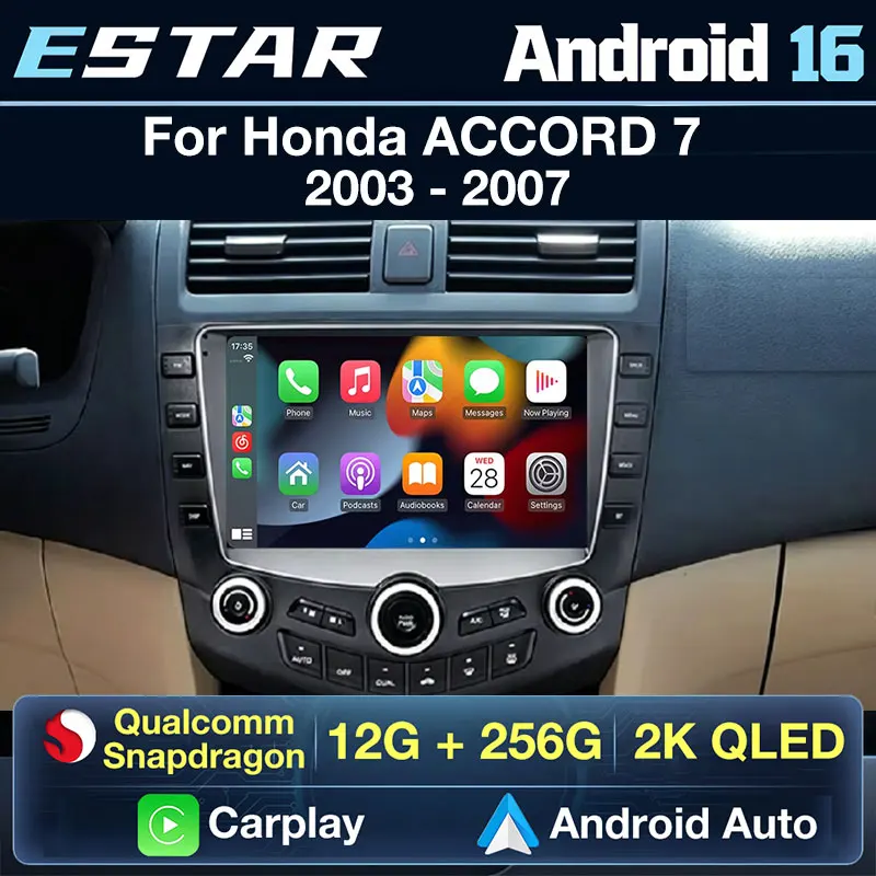 For Honda ACCORD 7 2003 - 2007 Android 16 Car Radio Wireless Carplay Auto Multimedia Player Stereo 360 Camera 4G GPS Octa Core