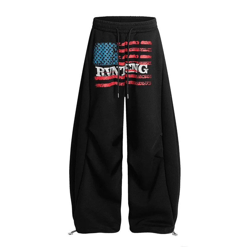 Sommer Schnelltrocknende Retro-Flaggen-Bedruckte Weite Hose Unisex Hip-Hop Streetwear Kordelzug Lose Gerade Sporthose für Männer und Frauen – Detail 3