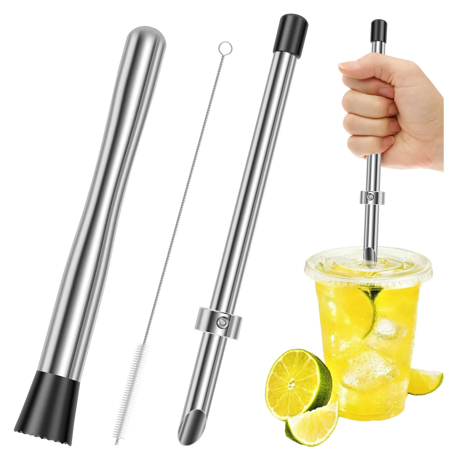 Straw Puncher and Muddler for Lemonade Cups Stainless Steel Straw Hole Puncher Versatile Punching Tools Muddler for Coffee Shop