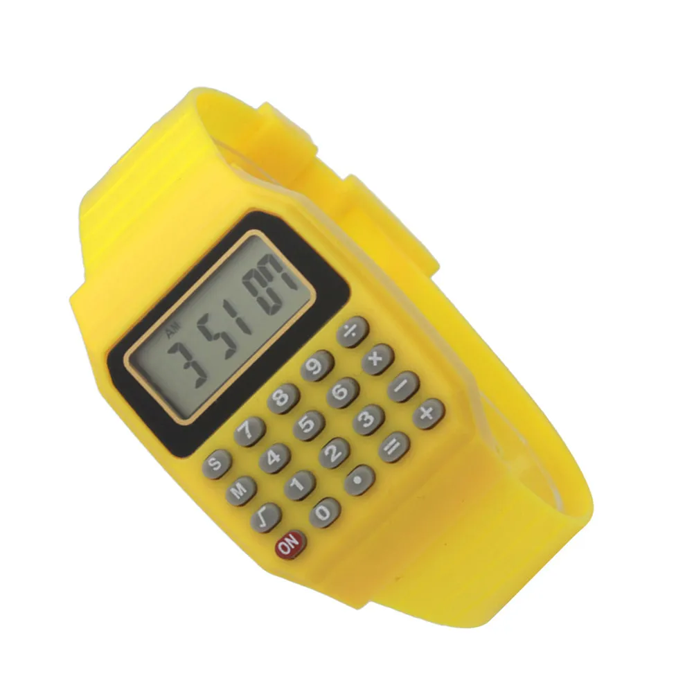 

2Pcs Child Calculator Watch Yellow Robust Portable Learning Device Math Practice Wristband Gift for Young Learners