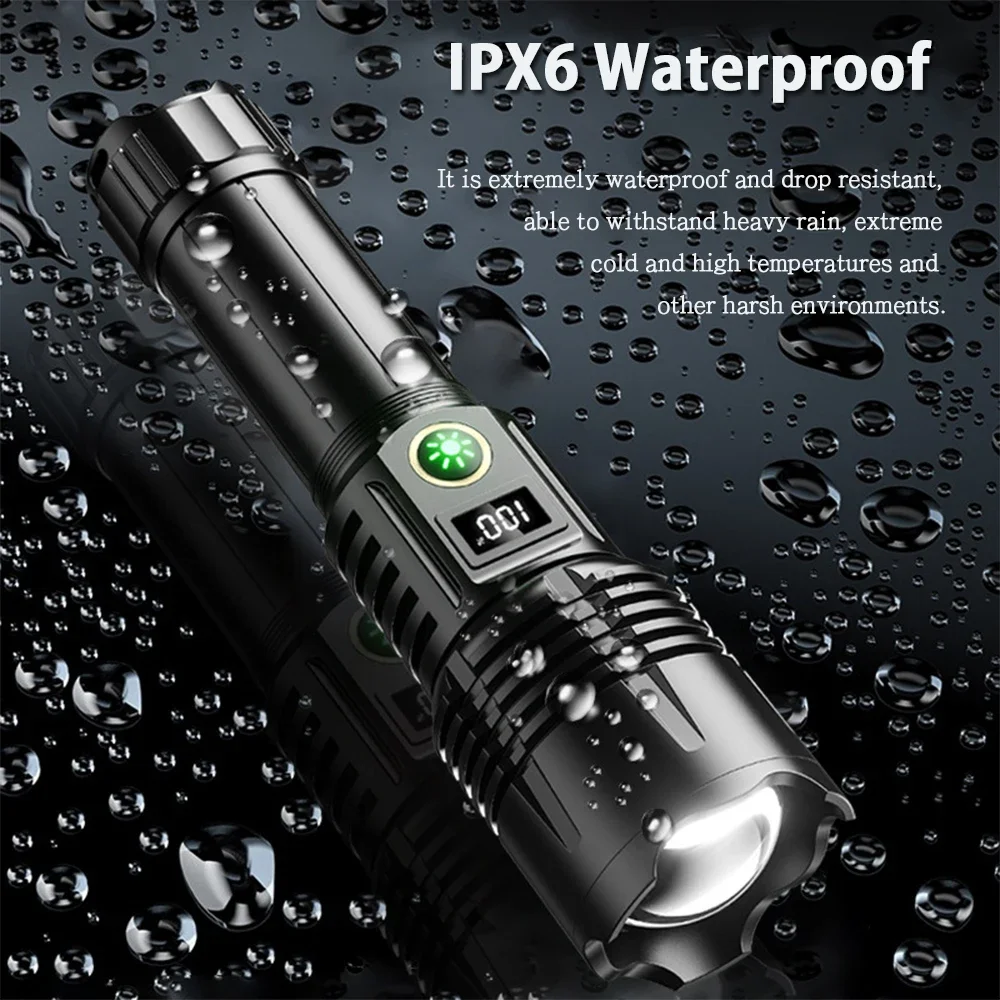 High Power Strong Light Long Range LEP Flashlight USB Charging 26650 Lithium Battery Outdoor Telescopic Zoom Super Bright Torch