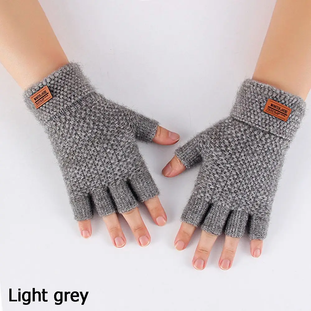 Men Winter Warm Elastic Driving Gloves Knitted Alpaca Wool Half Finger Mittens Fingerless Gloves