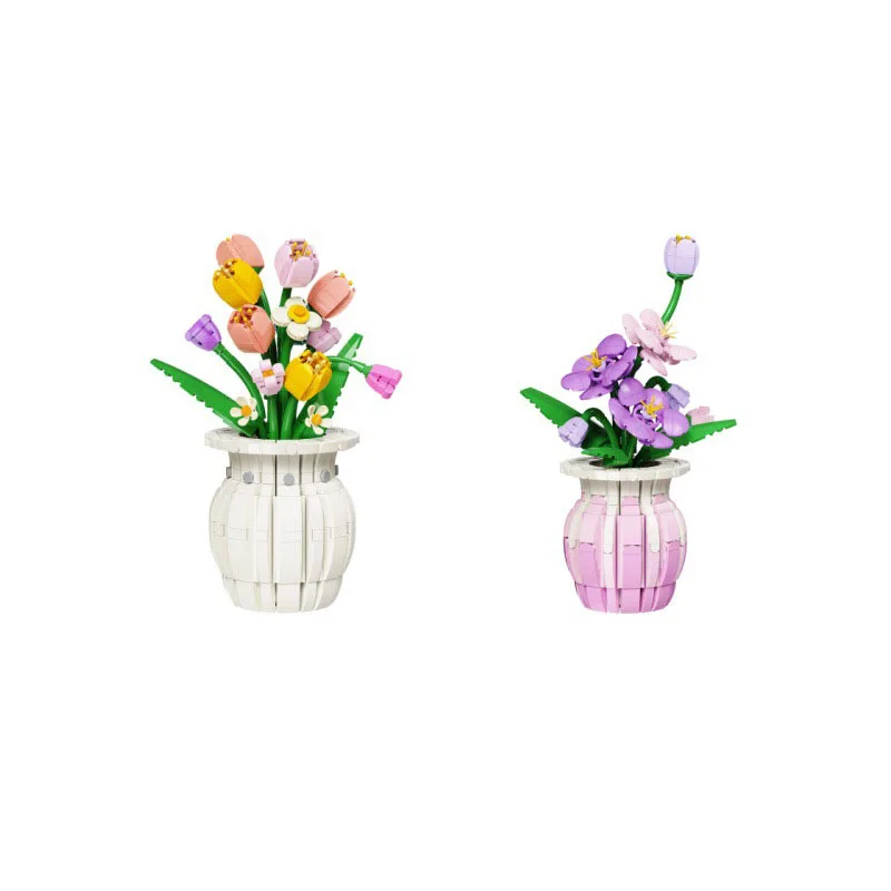 iDEA Home Furnishing Building Brick Violet Mini Block Spring Flower Assembly Educational Toys Collection For Girls Gifts