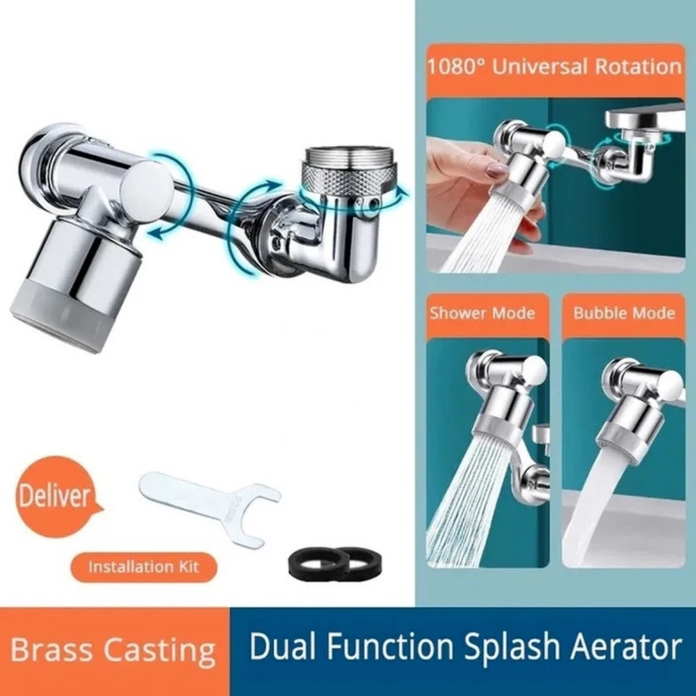 

Metal Water Tap Nozzle 1080° Rotatable Faucet Extender Kitchen Sink Faucet Sprayer Universal Bathroom Tap Extend Adapter Aerator