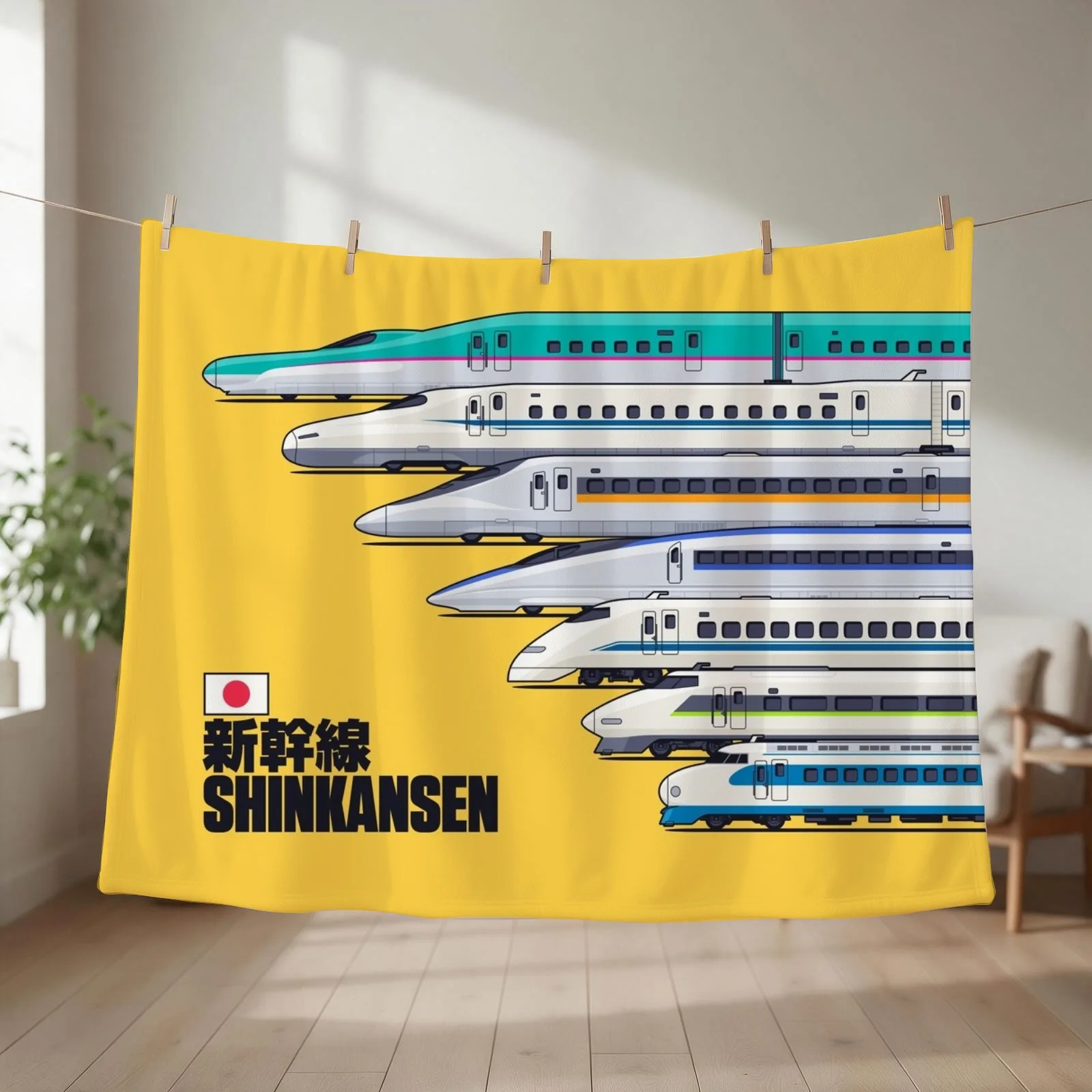 Shinkansen Bullet Train Evolution - Yellow Throw Blanket couch cozy soft plush fuzzy picnic outdoor blanket