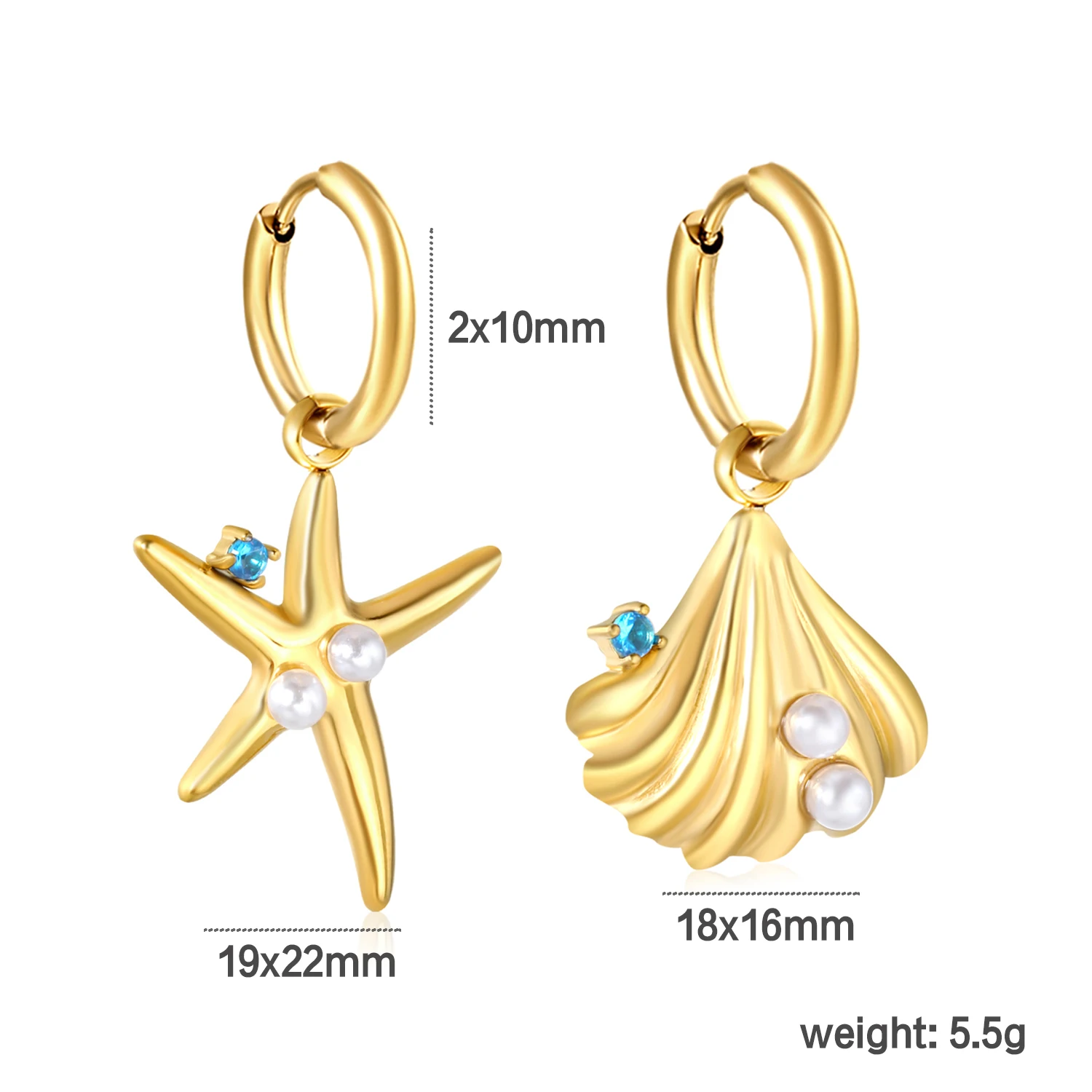LUXUSTEEL Imitaiton Pearl Strawberry Hoop Earring for Women Stainless Steel Shell Starfish Female Earrings Jewelry Party Gift