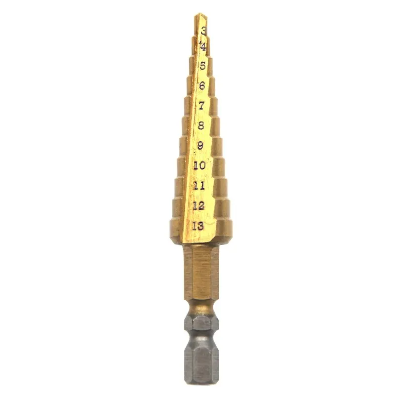 

5PC 3-13mm Titanium Plated Hexagonal Handle Step Drill Multi Functional Pagoda Drill Irregular Drill Bit Drilling Tool