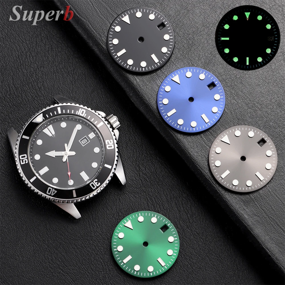 NH35 28.5mm Green Luminous S Dial SUB Mariner Watch Dial Suitable for NH35 NH36 4R36 Movement Watch Face Tools Watch Accessories