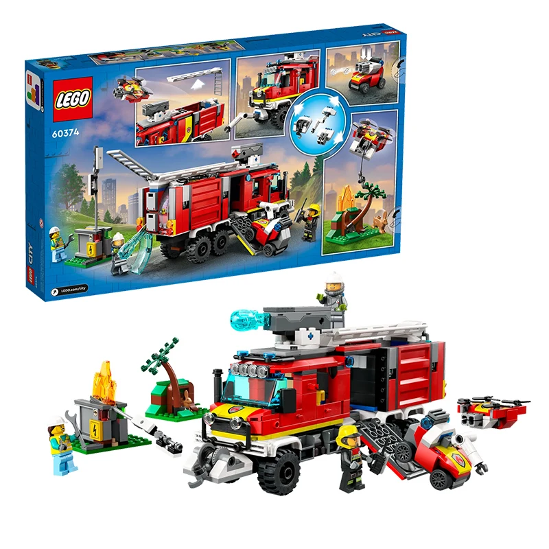 City Fire Station Ladder Truck Helicopter Car Rescue Boat Firefighter Figure Aircraft Model Moc Building Blocks Toy for Boy Gift