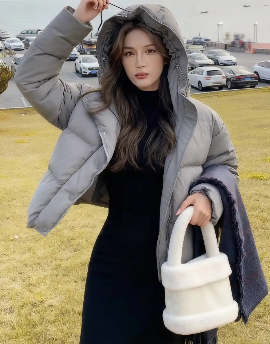 

Parkas Womens Girls Winter Fleece-Lined Diamond-Quilted Flap Pocket Buttonless Pleated Layered Ruffled Hem Classic French Style