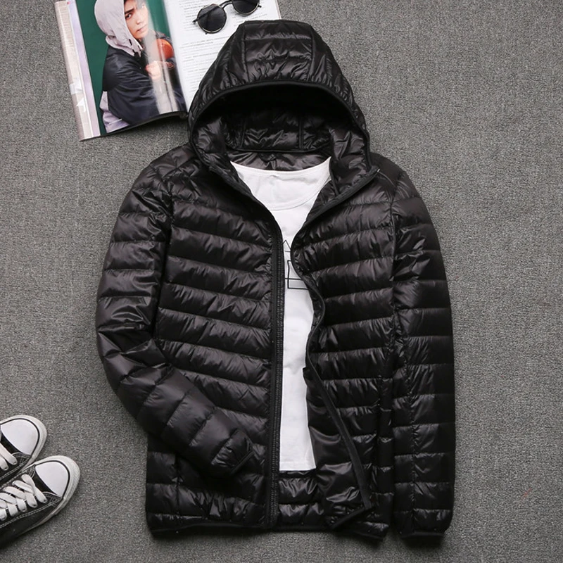 0-10 ℃   Abrigo de plumón de pato de invierno para hombre, chaquetas acampanadas ultraligeras con capucha, Parkas cálidas portátiles a prueba de viento para hombre, ropa para hombre 4xl 5XL