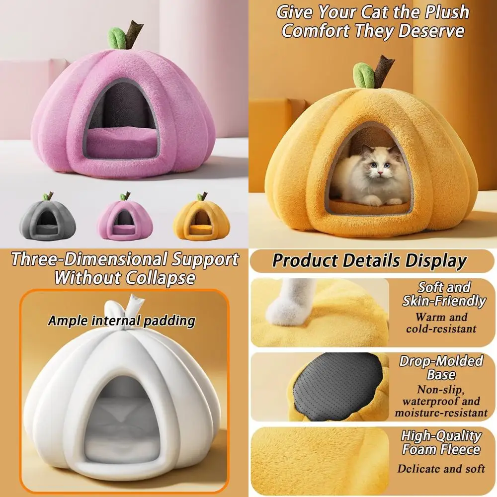 

Уютная кровать для домашних животных в форме тыквы со съемным ковриком, идеально подходит для кошек и маленьких собак