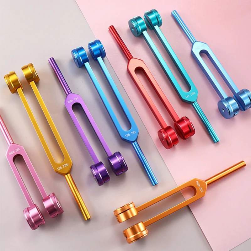 

126.22/136.1/141.27/172.06 /194.18/210.42/221.23/272.2Hz Colorful Aluminum Alloy 8pcs/1kit Chakra Tuning Forks Hammer