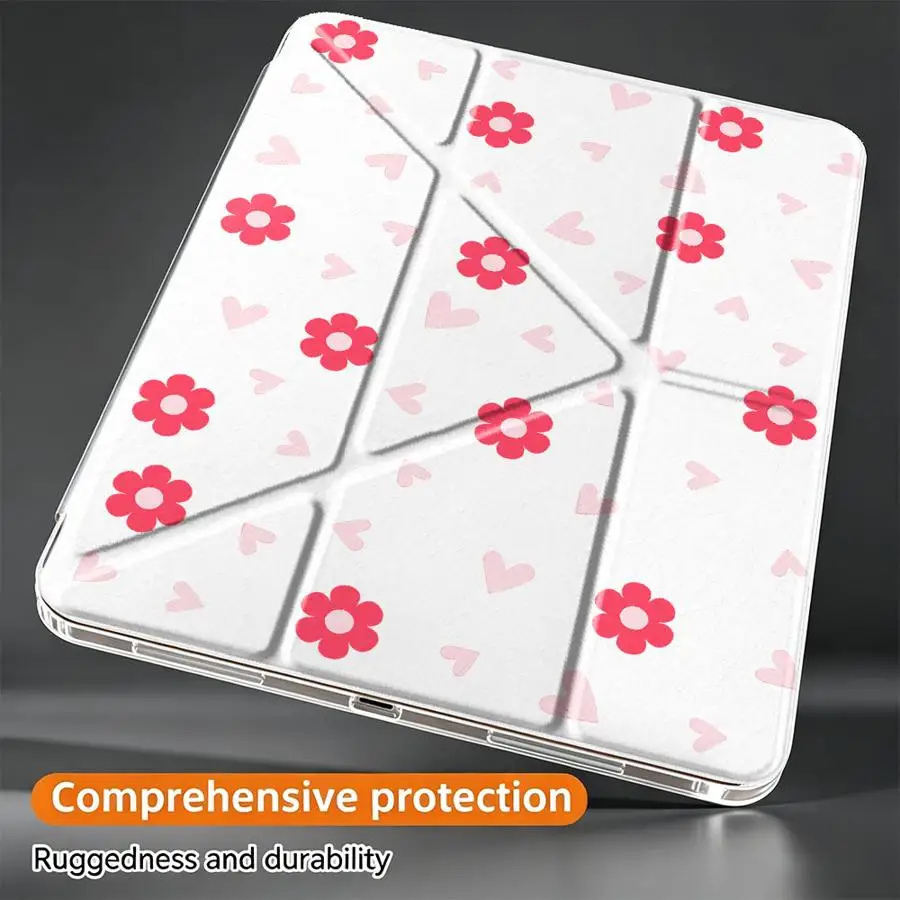 Tablet Case For iPad 9th 11th Pro 13 2025 2026 12th Mini 7 6 5 10th Gen Air 8 M2 M3 3 With Pen Slot Cover Sweet Red Flower