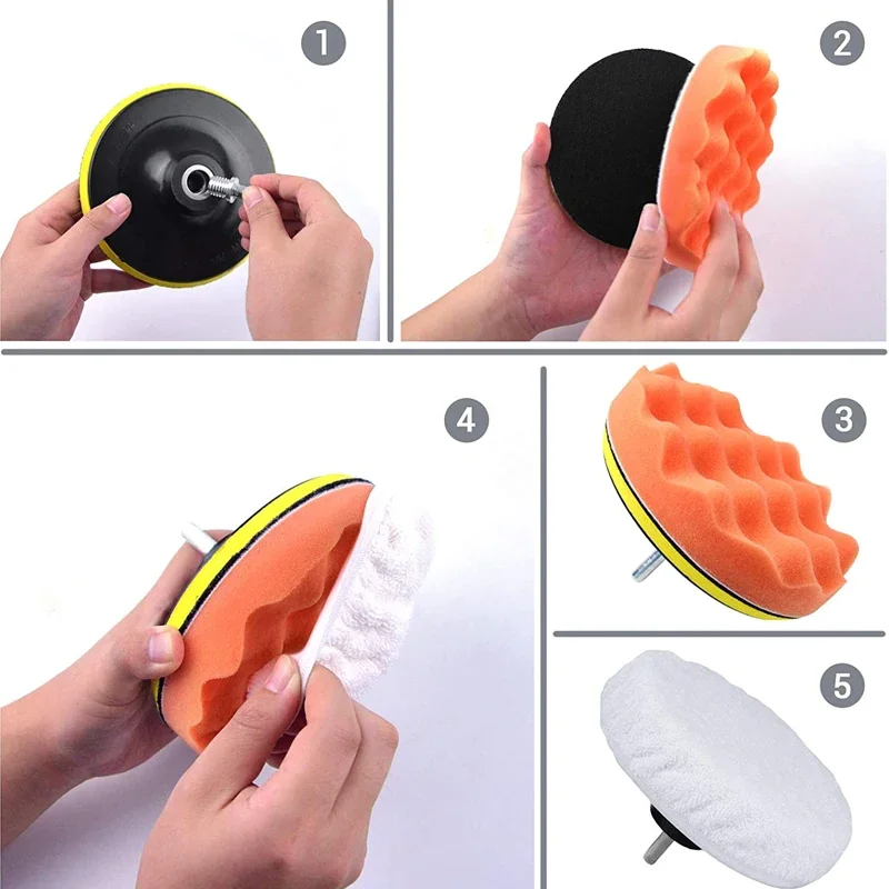 6pcs/8pcs/set Car Polishing Sponge Pads Kit Foam Pad Buffer Kit Polishing Machine Wax Pads 3/4/5/6/7 Inch for Removing Scratches