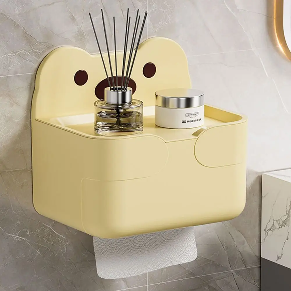 Wall-mounted Bathroom Tissue Box Waterproof Punch-free Cartoon Paper Dispenser Space-Saving Widen Paper Outlet