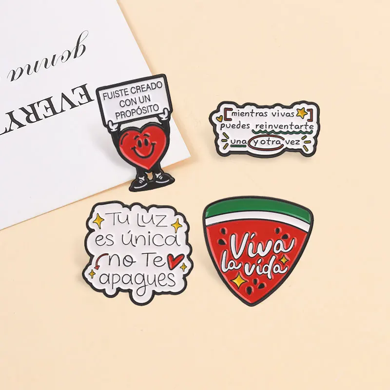Spanish Positive Quote Badges Viva la vida Enamel Pins Latin America Motivational Brooches Inspirational Phrase Accessory Gift