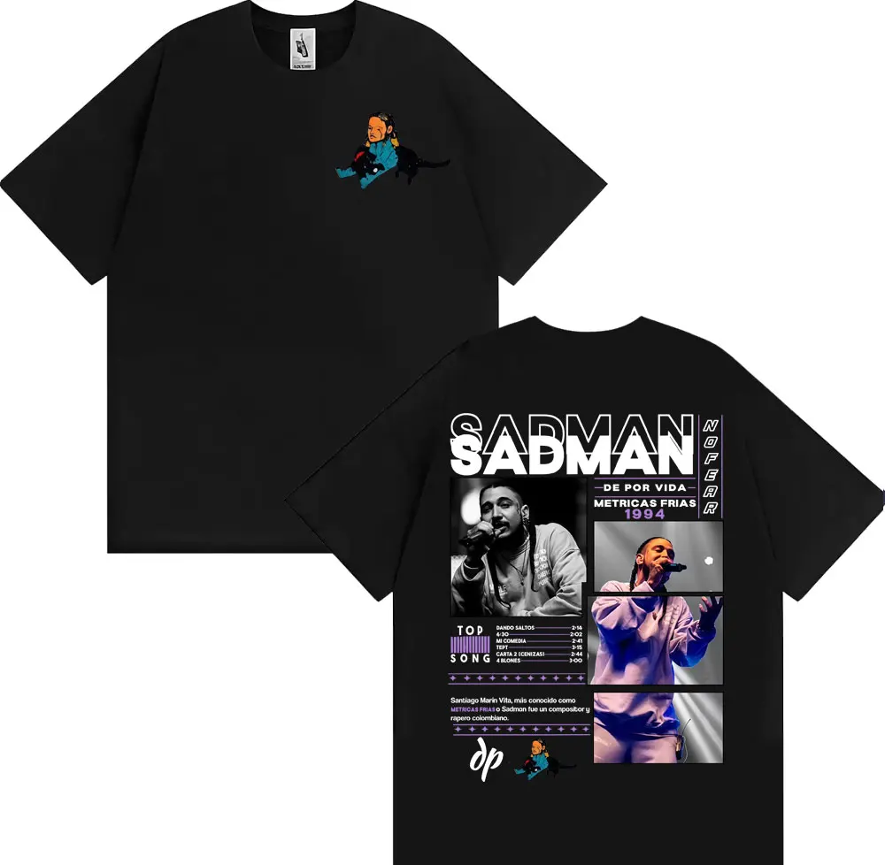 

Рэпер Sadman Nofear Album Tour 2025 Футболки с обложкой для мужчин Винтаж 90-х годов Хип-хоп Уличная футболка Высокое качество Футболка из 100% хлопка