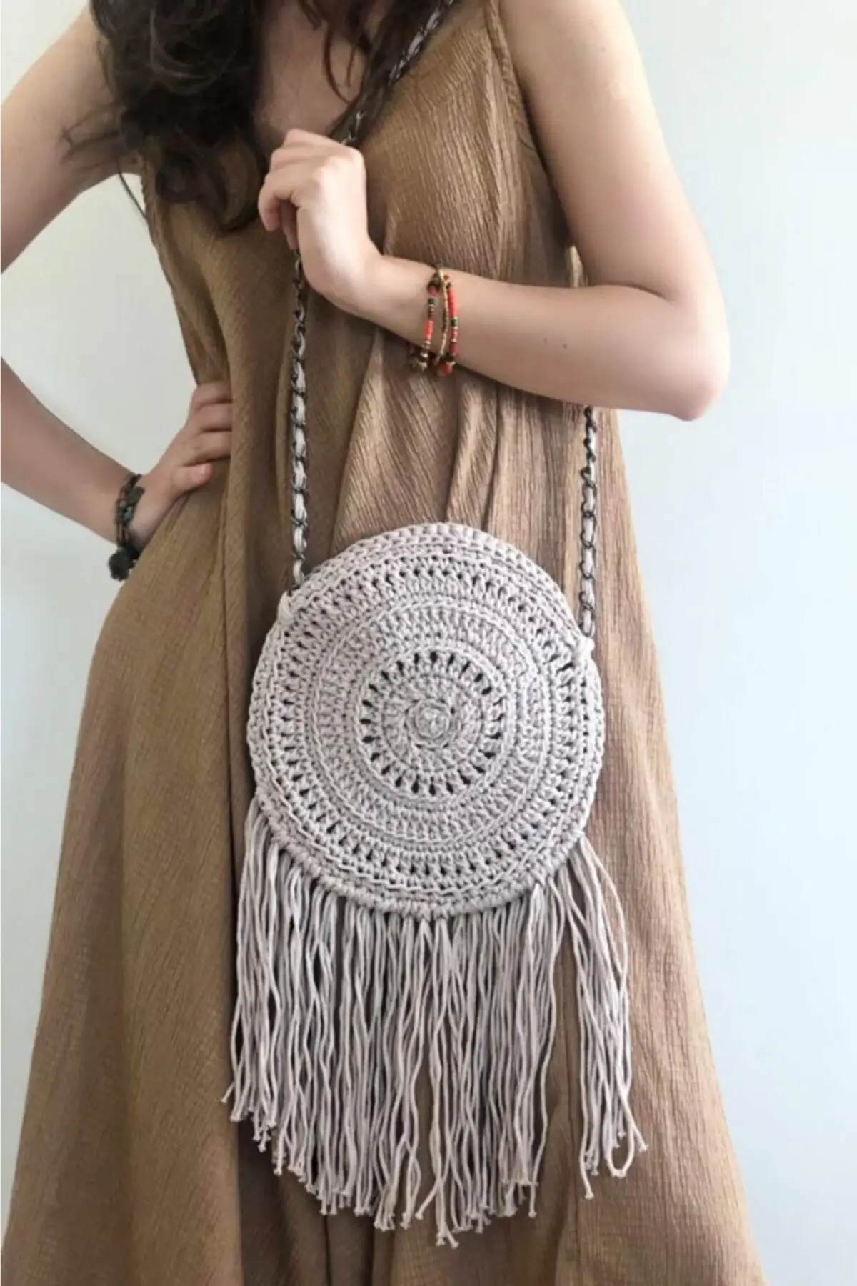 

Uras Benal Cream Handmade Knitting Women Shoulder Bag Women bag Shoulder Bag Handmade