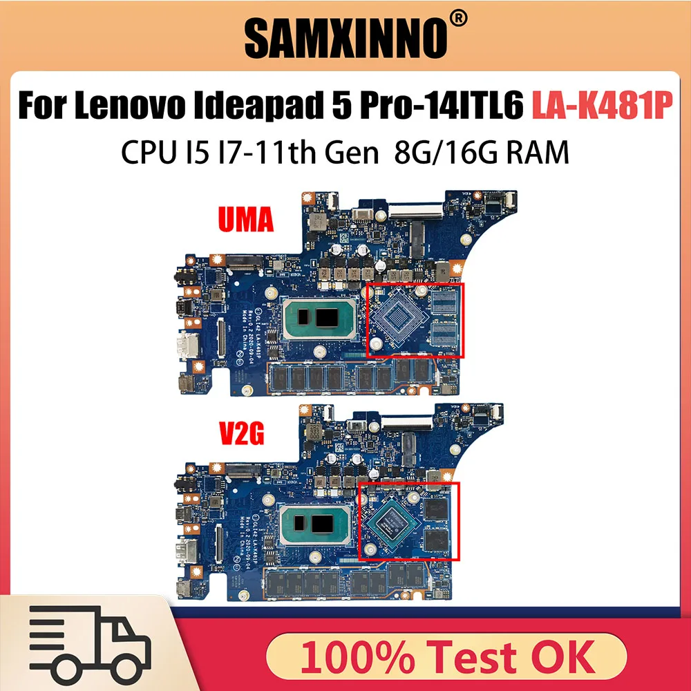 

LA-K481P Notebook Mainboard For Lenovo Ideapad 5 Pro-14ITL6 Laptop Motherboard With CPU I5 I7-11th Gen 8G 16G RAM MX450 V2G